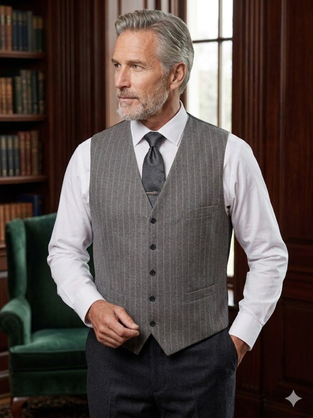J. Peterman Vest Gray Pinstripe Wool Cashmere Waistcoat Men's Size 56